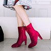 秋冬女鞋紫色红色靴子婚鞋新娘高跟中筒靴女大码女靴 40-43 WQL