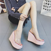 ebay速卖通 Lazada Women Slippers外贸夏季透明亮片坡跟凉拖鞋女