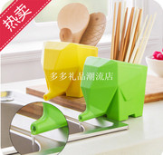 大象沥水器筷子筒三合一收纳盒 创意筷子盒 餐具收纳杯个性牙刷架