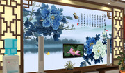 高清蓝牡丹花开富贵装饰画电子版画像jpg格式psd模板图片素材B