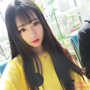女生假发长直发整顶发型，中分齐刘海黑色，长发韩国流行仿真网红