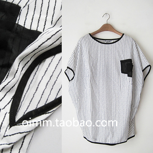 第二件t恤女韩版大版，宽松短袖中长款条纹，t蝙蝠袖圆领显瘦