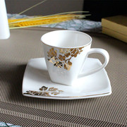 实尚陶瓷杯子骨瓷金玫瑰(金玫瑰，)茶杯英式奶茶杯，有耳水杯子带四方底碟红茶