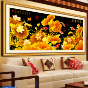 九鱼图5d十字绣客厅，大幅2米精准印花刺绣，金色荷花聚财系列