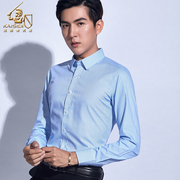 春季蓝白竖条纹男士长袖，衬衫韩版修身商务，休闲青年细条纹正装衬衣