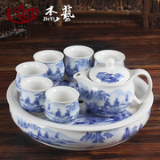 茶具套装家用客厅整套茶具，青花瓷双层陶瓷，简约功夫茶盘茶杯大茶壶