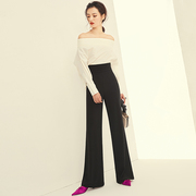 夏莫卡时尚黑色超高腰阔腿裤长裤女韩版OL直筒裤2019春季K201