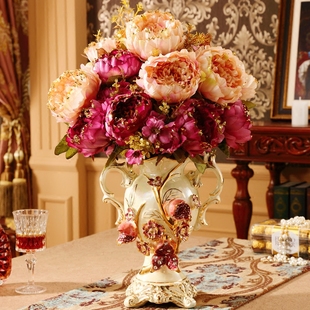 奢华欧式花瓶陶瓷装饰摆件，客厅复古电视柜桌面摆设，插花器干花花瓶