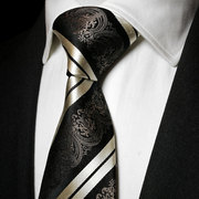 ptahatum宴会色织真丝领带，男黑白色条纹，正装商务领带套装