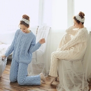 日单高端针织拧花菱格毛衣，套装日系家居服淑女纯色睡衣套装