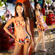三奇温泉游泳衣女，罩衫比基尼三件套bikini小胸钢托性感泡16093
