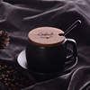 黑磨砂咖啡杯带盖带勺欧式下午茶茶具套装，家用简约办公室陶瓷杯