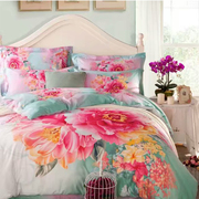 花街5号棉质四件套，全棉床品2.0m床上用品花卉，被套床单三件套2.2米