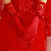 新娘手套结婚婚纱白色红色，缎布缎面有指加长秋冬婚礼服长短款黑色