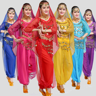 印度舞蹈服装成人女肚皮舞，演出服装套装，天竺长袖民族风表演服