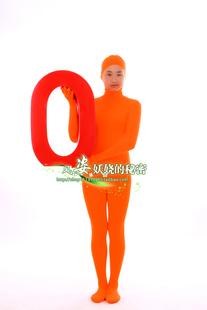 橙色高弹莱卡连体全包紧身衣，舞台演出cos打底衣舒适透气束身衣
