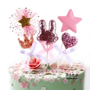 生日蛋糕装饰蕾丝小花五角星兔子爱心蝴蝶结插牌婚礼烘焙插件