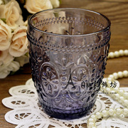 zakka欧式复古刻花浮雕彩色，玻璃水杯茶杯，果汁牛奶早餐饮料杯