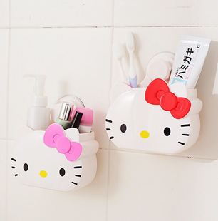 Hello Kitty 卡通居家可爱粘胶塑料收纳桶 牙刷架牙膏筒 杂物盒