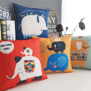 大象家族 可爱卡通童趣创意礼物 棉麻抱枕办公室沙发套靠枕靠垫
