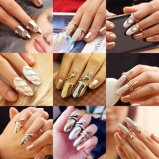 韩版时尚指甲戒指男女潮人个性，饰品指环水钻指甲套护甲假指甲戒