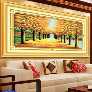 印花黄金满地十字绣客厅大幅挂画风景系列欧室简约现代摇钱树