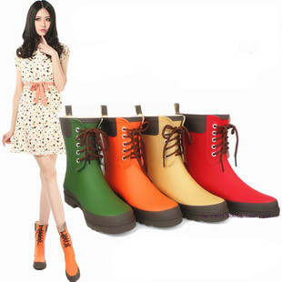 2023韩国时尚马丁女式雨靴，百搭中筒系带女士，雨鞋橡胶平底外穿晴雨