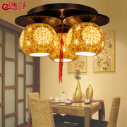 新中式古典陶瓷餐厅吸顶灯，仿古卧室书房茶楼，3头五彩圆形吸顶灯具