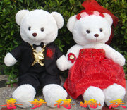 毛绒玩具婚庆情侣婚纱熊公仔(熊，公仔)喜庆压床，娃娃一对可爱结婚用礼物摆件