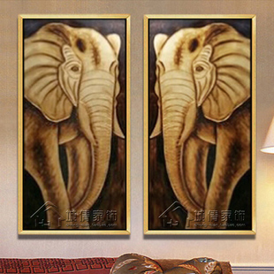 纯手绘金箔油画东南亚风格泰式家居客厅装饰画有框画挂画大象