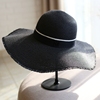黑色夏天旅游度假草帽子，女士大檐帽沙滩，遮阳防晒可折叠帽子女