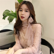 韩国气质主播上镜网红直播衣服性感仙女甜美可爱网纱透视上衣