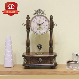 中式木制座钟复古实木座钟客厅台式摆钟大号卧室欧式静音钟表