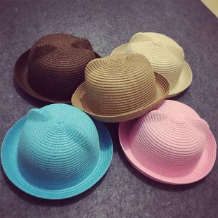 夏天可爱猫耳朵亲子草帽，韩版小熊遮阳礼帽，儿童沙滩太阳帽子男女春