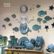 地中海陶瓷鱼墙上装饰品背景墙创意，立体墙饰壁挂，壁饰装饰鱼挂件