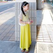 2015夏装韩版童裙女童简洁纯棉长裙亲子装中大儿童百搭背带连衣裙