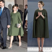 高级定制西班牙王妃同款军，绿色斗篷披肩，连衣裙女中款名媛显瘦夏
