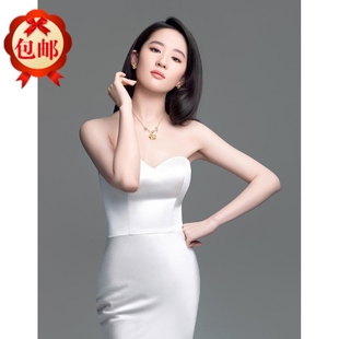 明星刘亦菲同款礼服裙白色鱼尾式晚礼服简约时尚夏季晚装长裙礼服