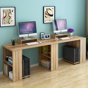 学生双人书桌电脑桌，台式家用写字台办公桌书桌书柜，组合现代简约