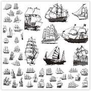 a2815矢量手绘线稿风格船舶，帆船航海图案ai设计素材