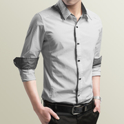 男士长袖衬衫春秋季薄款纯棉，韩版修身潮流，商务休闲白衬衣服男装