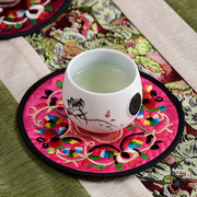 民族风小号刺绣布艺杯垫圆形茶壶，垫餐垫隔热垫家居，装饰送老外礼物