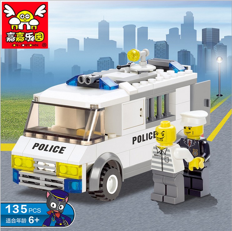 嘉嘉乐园乐高式城市拼装积木玩具益智拼插警车