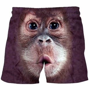 夏季搞怪男3D短裤抖音搞笑大嘴猩猩个性嘟嘟猴子宽松速干沙滩裤潮
