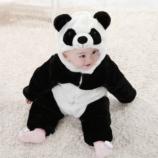 韩版立体造型大熊猫连体哈衣 宝宝加厚棉衣棉服连体衣 儿童冬装