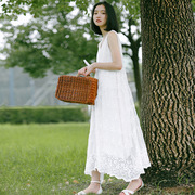 韩国孕妇长裙刺绣，蕾丝连衣裙无袖夏装，孕妇装白色气质雪纺裙子