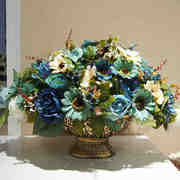 欧式蓝色向日葵家居客厅装饰花艺，餐桌摆件仿真花卉假花绢花套装