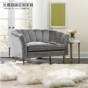 北欧简约现代沙发美式轻奢客厅实木小户型拉扣布艺，金属脚三人沙发
