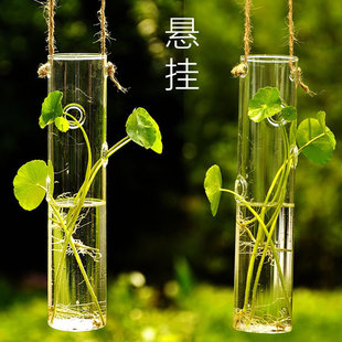 欧式长管透明悬挂花瓶吊瓶水培花器壁挂悬挂式玻璃花瓶细长花瓶