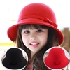 韩版儿童礼帽秋冬小红帽毛呢帽蝴蝶结圆顶女童礼帽公主盆帽亲子帽